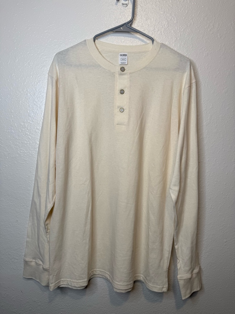 Goex Textured Cream Unisex Long Sleeve Eco Cotton Henley Size Medium Capsule